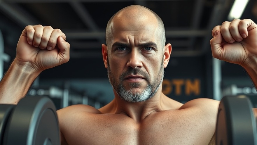 Bald man lifting weights at a modern gym, embodying a healthy lifestyle.
