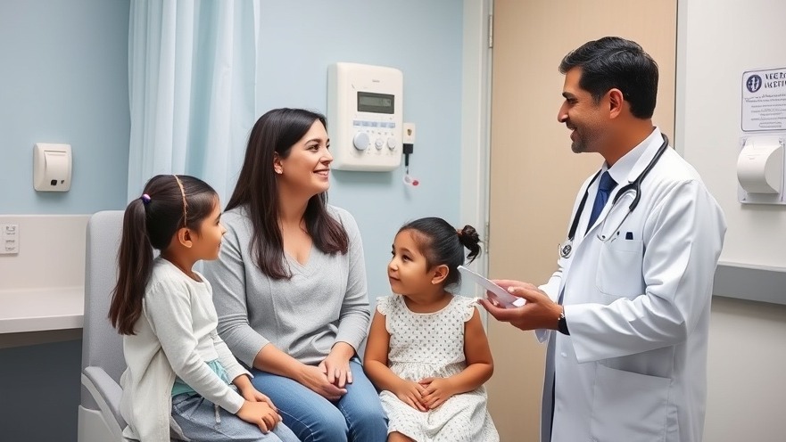 Hispanic family discussing health trends and wellness costs with their doctor.