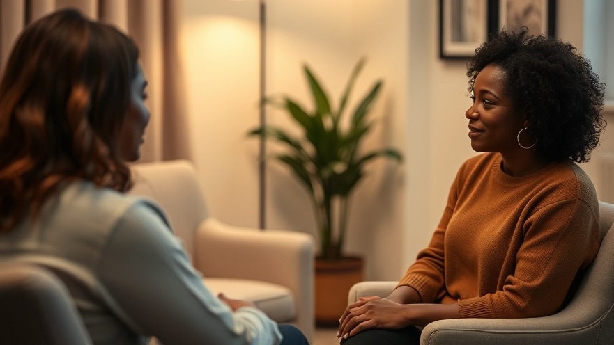 Black woman in counseling session, showcasing mental health and emotional well-being.