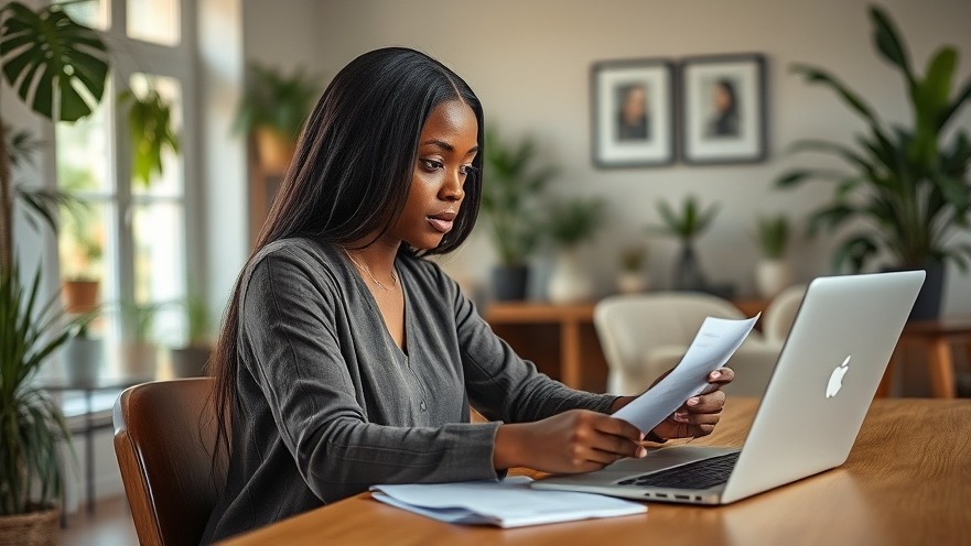 Focused black woman reviewing hormonal imbalance tests in a stylish, modern room.