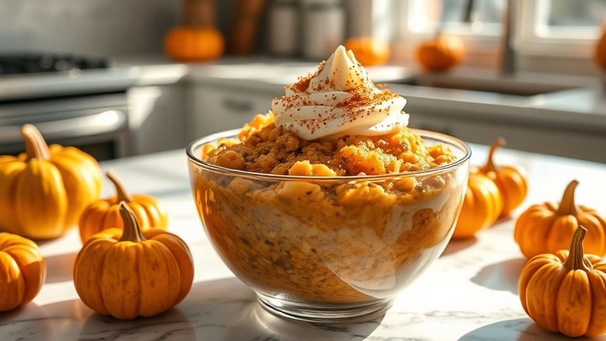 Cozy healthy breakfast ideas: pumpkin protein oats topped with whipped cream.