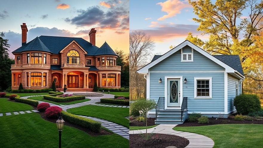 Split screen showing mansion for abundance mindset and starter home for scarcity mindset.