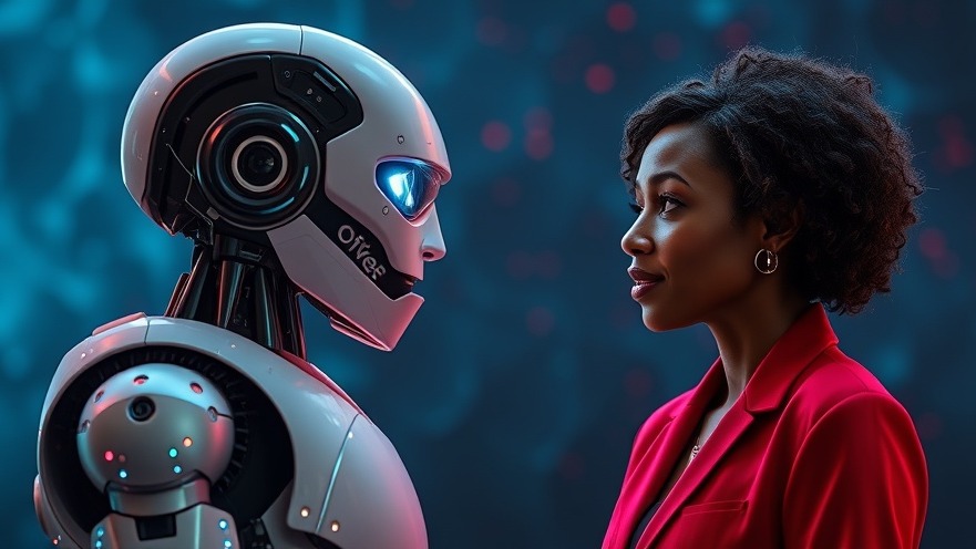Clinician-led technology enhances healthcare improvement, robot talks to black female professional.