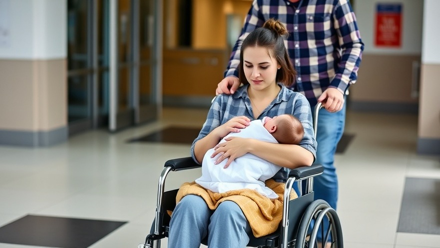 Woman with newborn in wheelchair, highlighting health access in rural areas.