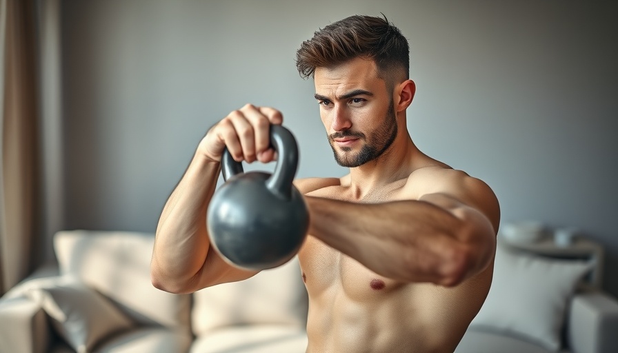 Man lifting kettlebell for better health at home.