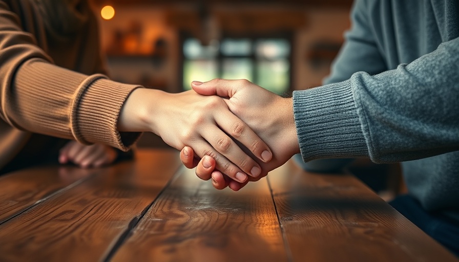 Close-up of hands holding on a wooden table, symbolizing conflict resolution.