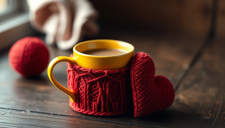 Cozy coffee cup with red heart sleeve illustrating heart health benefits of tea and coffee.