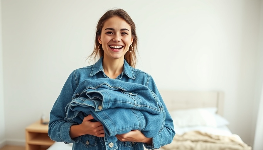 Smiling woman holding jackets, packing tips for a quick trip.