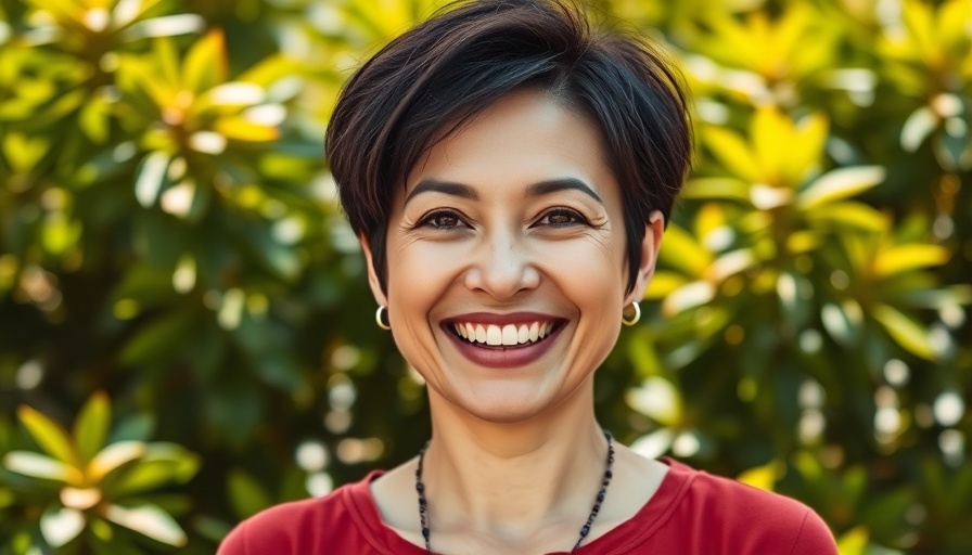Advocate for Public Health smiling in natural setting with green leaves.
