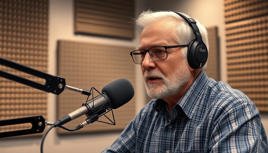 Older man discussing on a podcast about continuous glucose monitors.