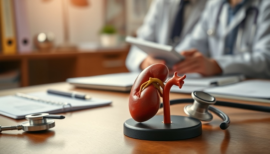 Medical scene with kidney model and stethoscope for Sibeprenlimab IgA Nephropathy Treatment.