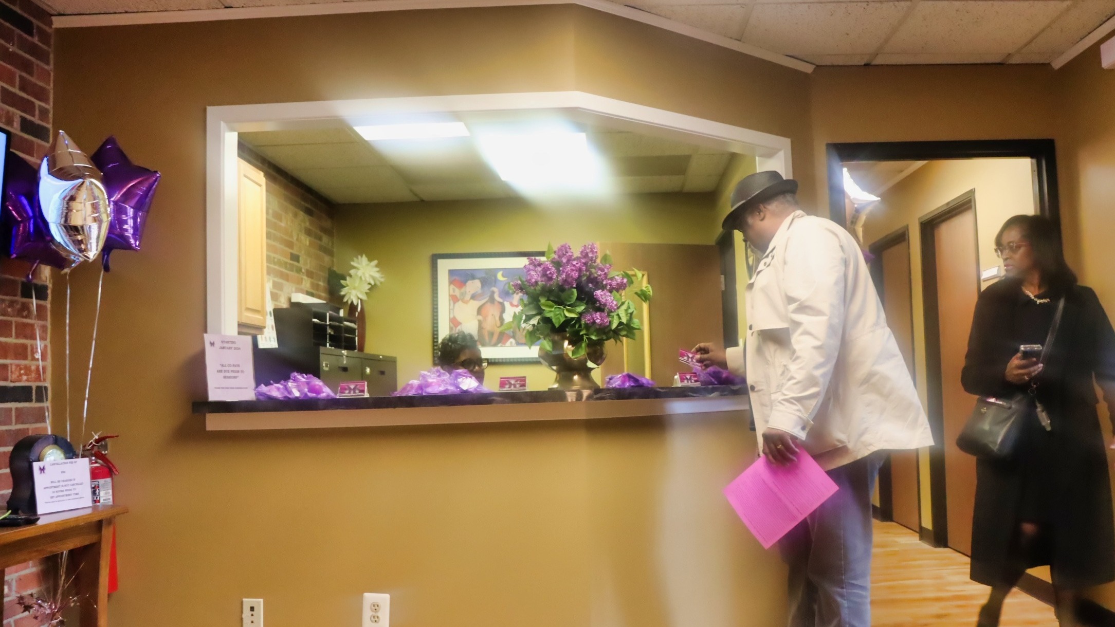 Reception area welcoming patients for group counseling services
