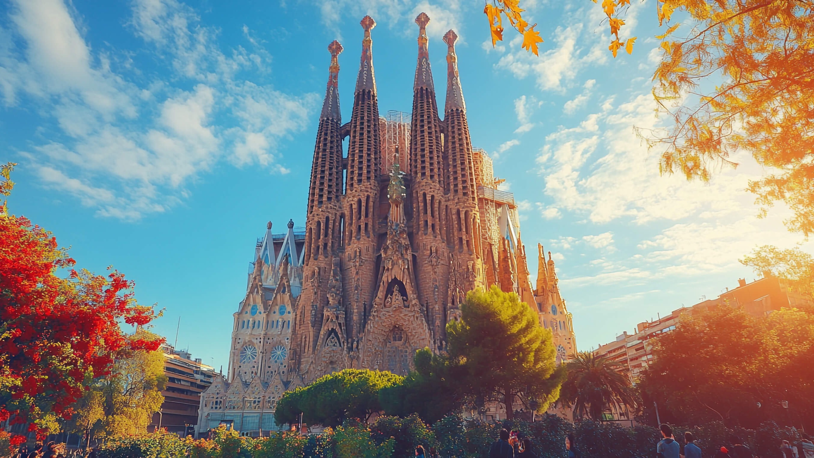 Visitors exploring Basílica de la Sagrada in Barcelona, highlighting healthy eating and cultural experiences.