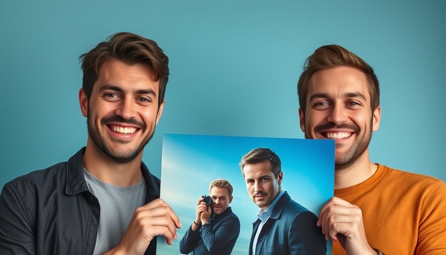 Two men smiling with 'The Pitt' medical drama poster.