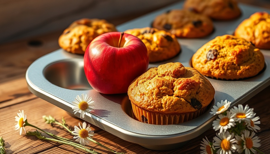 Freshly baked muffins with apple, rustic kitchen setting, health advice