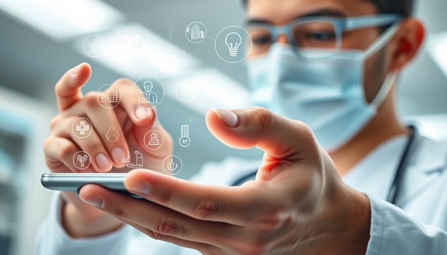 Doctor using smartphone for albuminuria testing with medical icons.