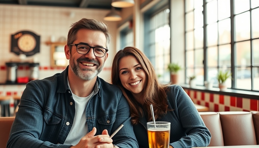 Smiling couple in a bright cafe setting