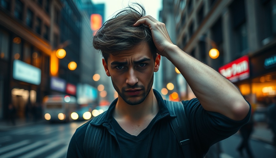 Young man in distress, standing in a blurred cityscape, ADHD in UK Prisons