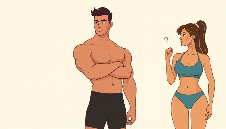 Cartoon illustration of health optimization costs with muscular people and scale.