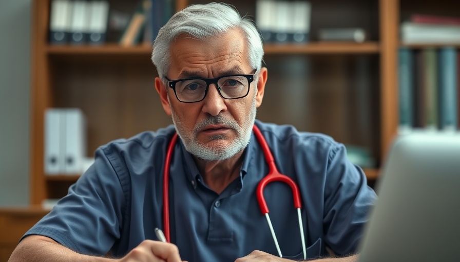 Frustrated physician in office, illustrating career pivot challenges.