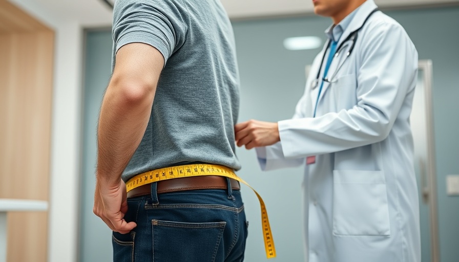 Doctor measuring waist circumference for liver health assessment.