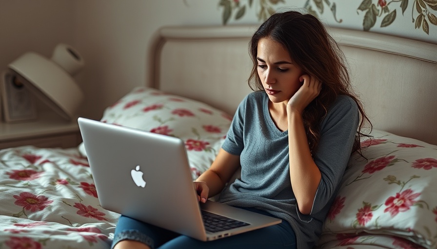 Young woman experiencing summer burnout with laptop on bed.