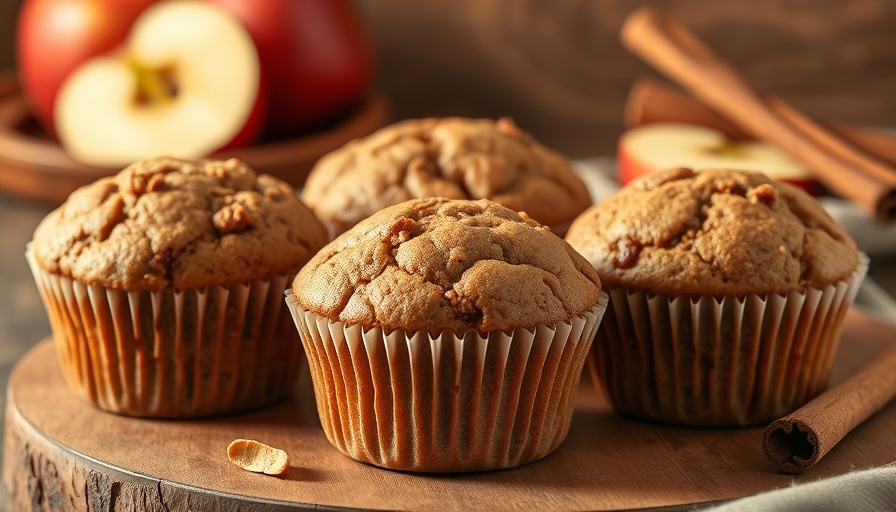 Homemade apple cinnamon protein muffins with apples and cinnamon.