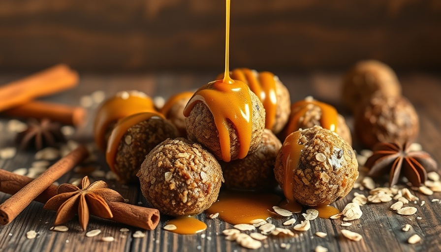 Delicious chai-spiced protein energy balls with caramel drizzle.