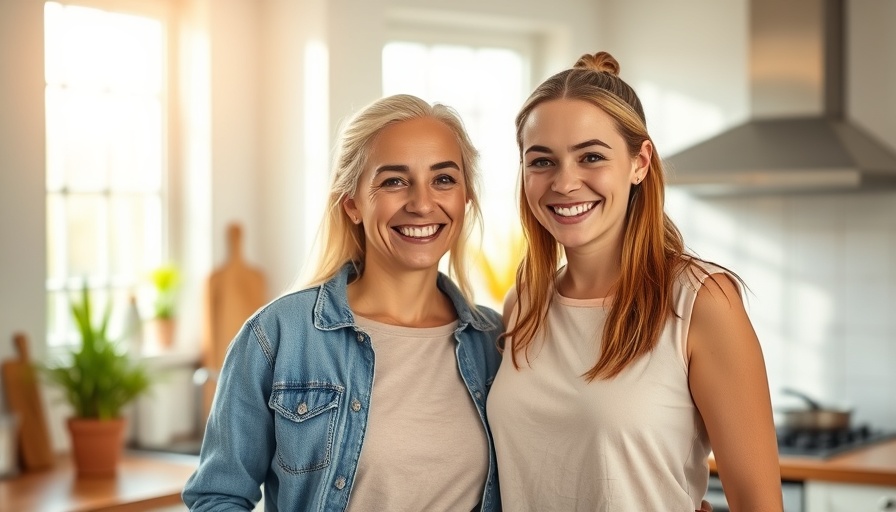 Mother and daughter sharing a joyful moment in a sunlit kitchen.
