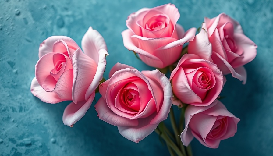 Delicate pink roses in a serene arrangement, health and wellness theme.
