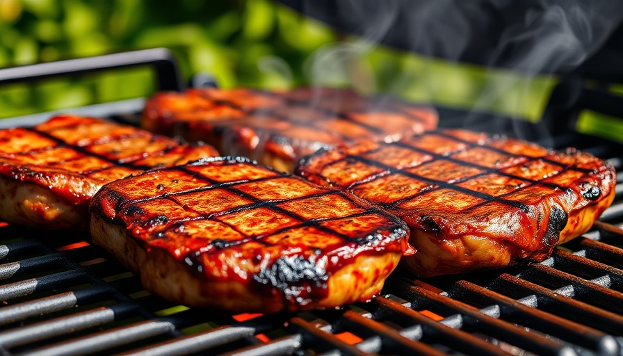 Grilled steaks sizzling on a barbecue, highlighting red meat cancer risk.