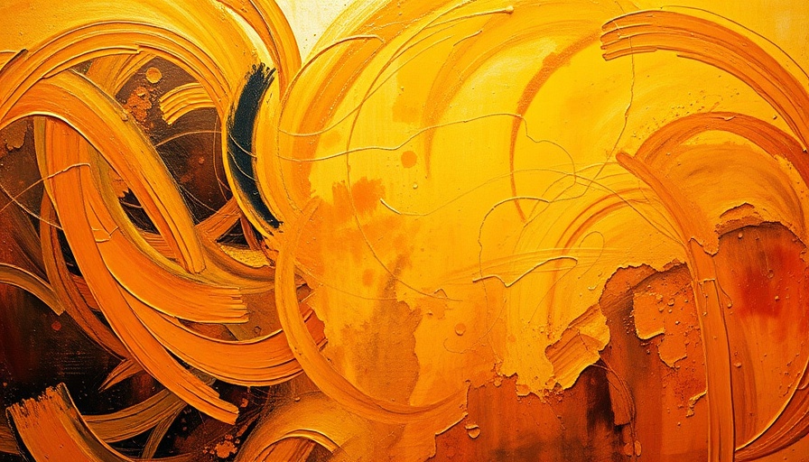 Abstract painting with warm yellow and dark hues illustrating introspection.