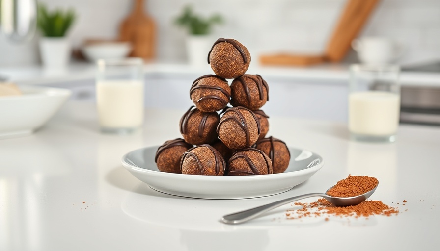 Stack of chocolate brownie batter protein balls drizzled with chocolate.