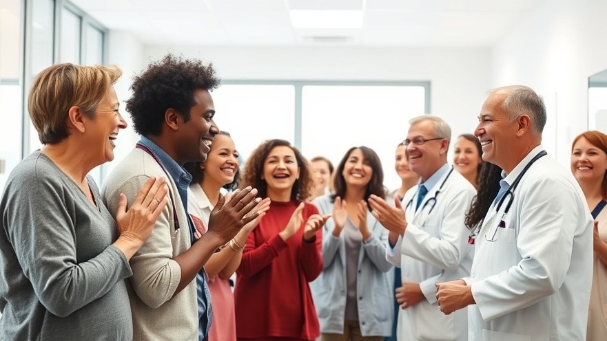 Diverse patients and doctors celebrating health awareness in preventive care services.