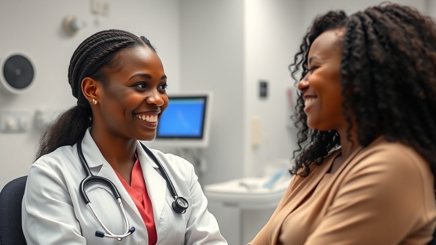 Caring black female doctor discusses direct primary care benefits with relaxed patient.