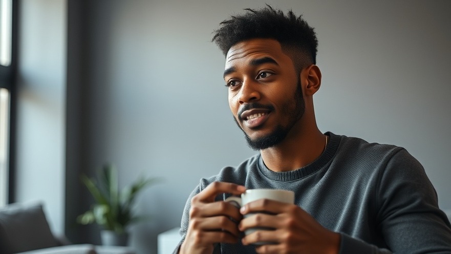 Young black man discussing health lifestyle insights in a minimalist setting.