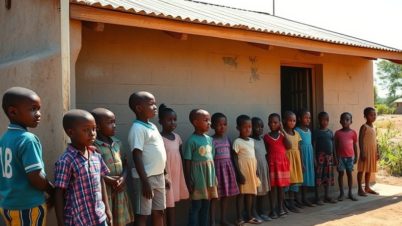 Children outside a building in Africa, highlighting U.S. global health programs and CEPI funding.