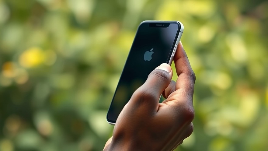 Close-up of a dark skin hand holding an iPhone, illustrating mental health and digital dependency.