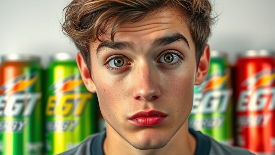 Young man questioning energy drinks, highlighting mental health and taurine misconceptions.