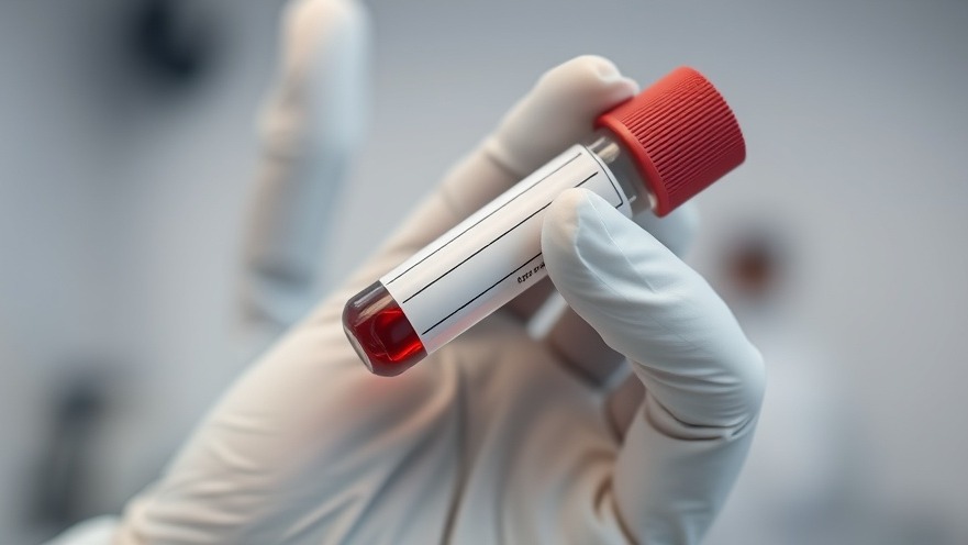 Close-up of a gloved hand holding a blood sample tube for early detection ALS research.