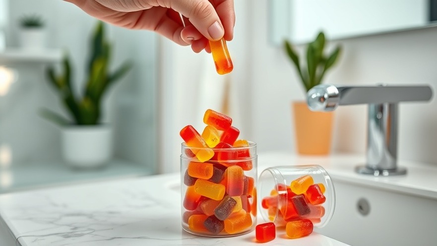 Close-up of gummy supplements for sleep in a modern bathroom, highlighting cannabis for sleep.