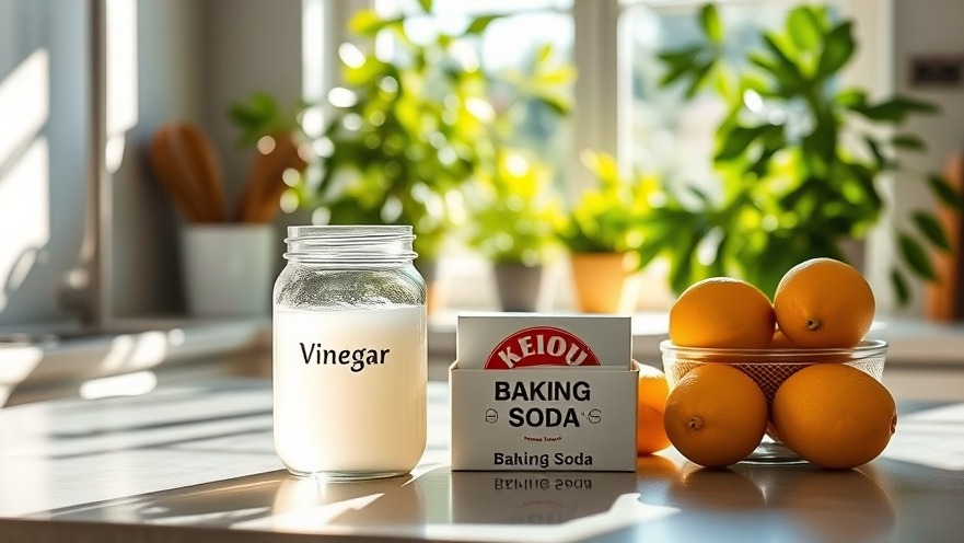 Eco-friendly household products on a sunny kitchen countertop, including non-toxic cleaning solutions.