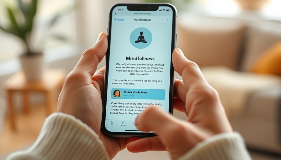 Hands holding a phone with a mindfulness app for mental wellness.