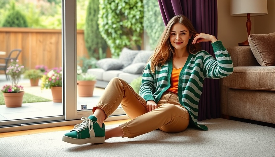 Woman with Fall Fashion Shoe Staples 2025 in stylish green sneakers indoors.