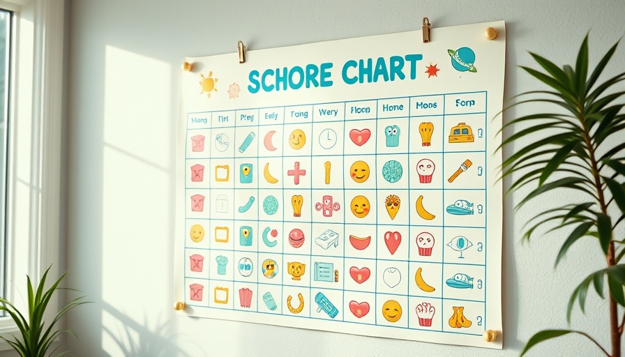 Colorful summer chore chart with tasks and rewards.