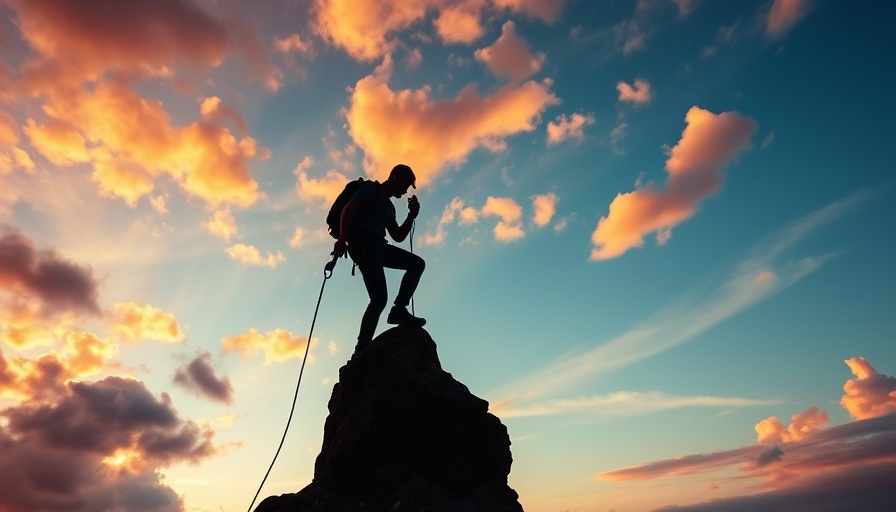 Climber silhouetted against sunset, representing benefits of mindfulness in difficult times.