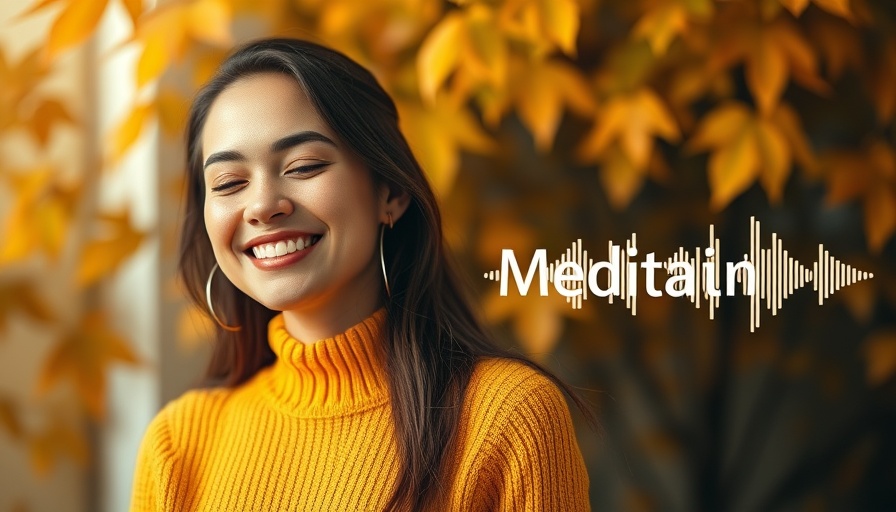10-minute body scan meditation advertisement with warm tones and smiling woman