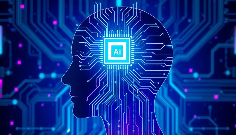 Futuristic illustration of AI microchip and circuits in human silhouette.