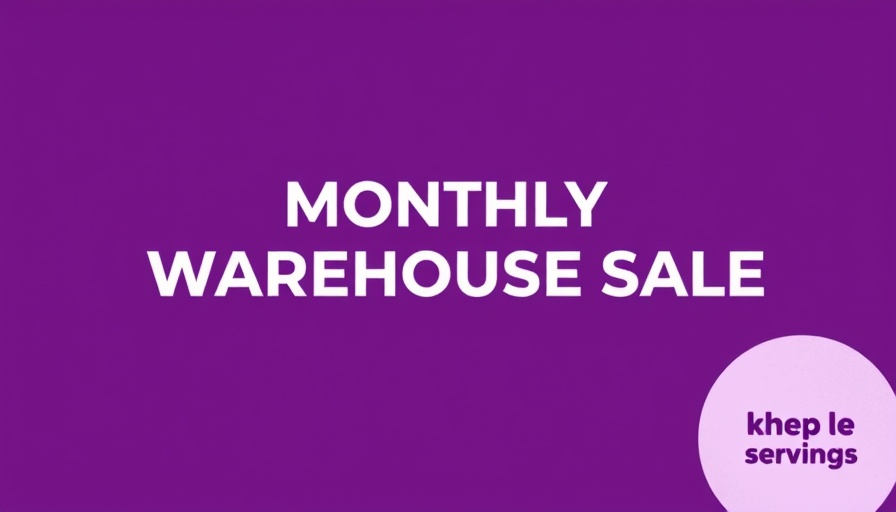 Warehouse sale advertisement for cabinets on purple background.