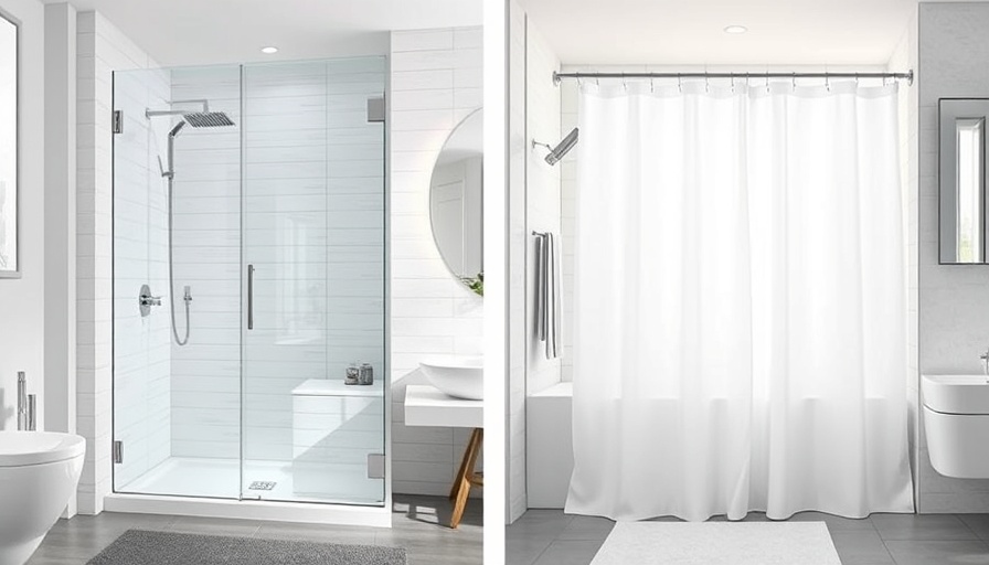 Shower Door vs. Shower Curtain comparison in modern bathroom.